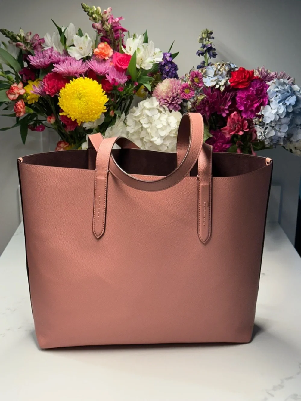 Coach Pink Leather Highline Tote with Logo and Double Handles